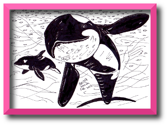 tekening van twee orka's
