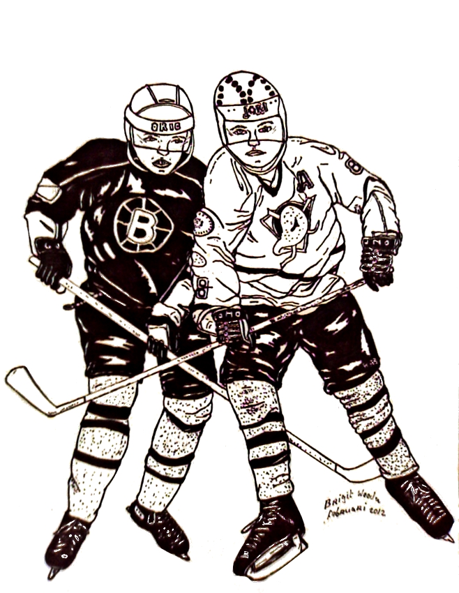 tekening van ijshockeyers getekend door Brigit Weeda