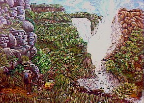 olieverfschilderij van een samengesteld landschap uit Afrika geschilderd door Brigit Weeda.