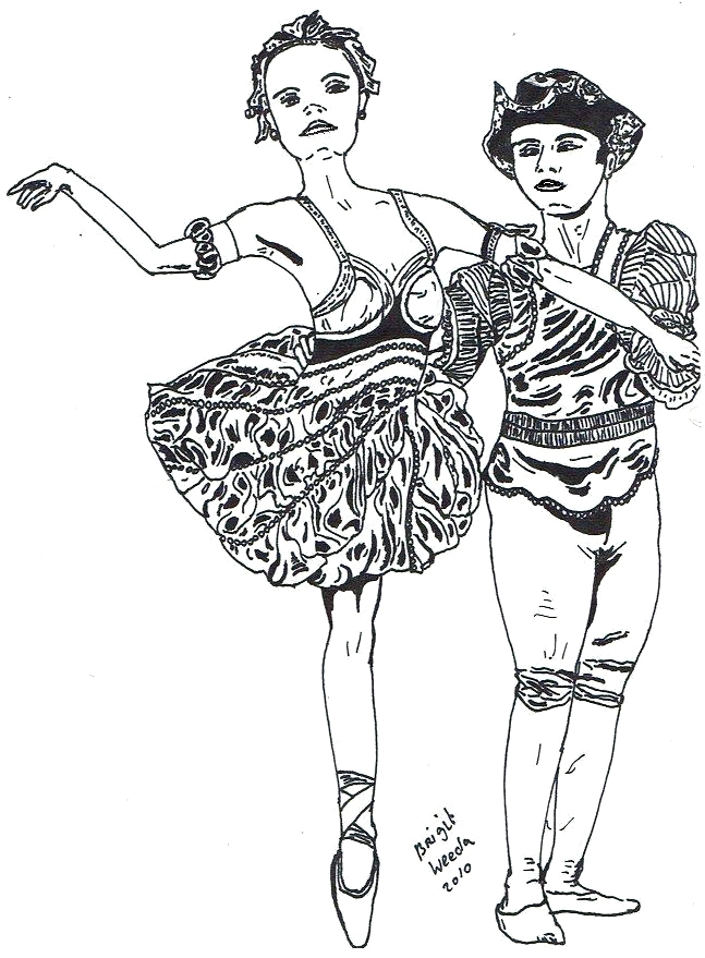 kleurplaat van een balletdansers en een balletdanser getekend door Brigit Weeda