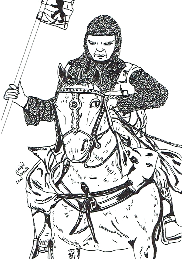 tekening van een een ridder op paard