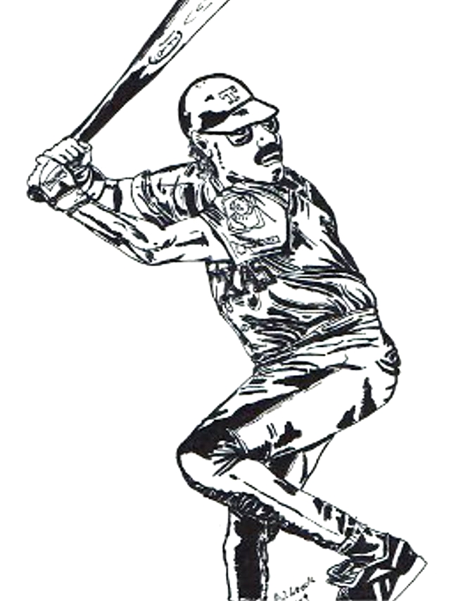 tekening van een honkballer getekend door Brigit Weeda