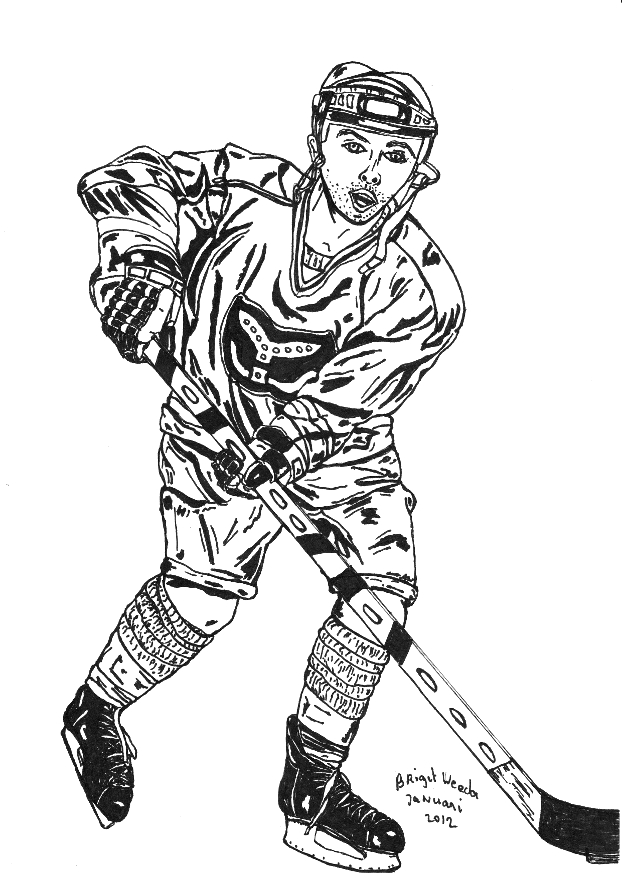 tekening van een ijshockeyer getekend door Brigit Weeda