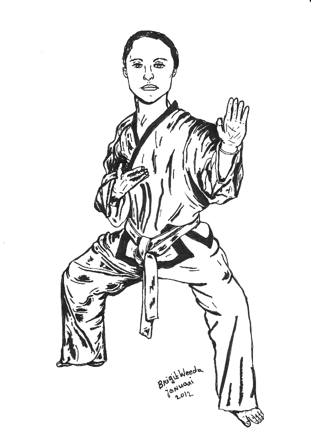 een man die taekwondo beoefend getekend door Brigit Weeda