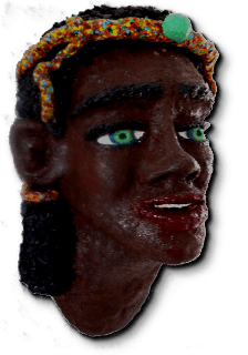 hoofd van een afrikaan van papier maché gemaakt en ontworpen door Brigit Weeda.